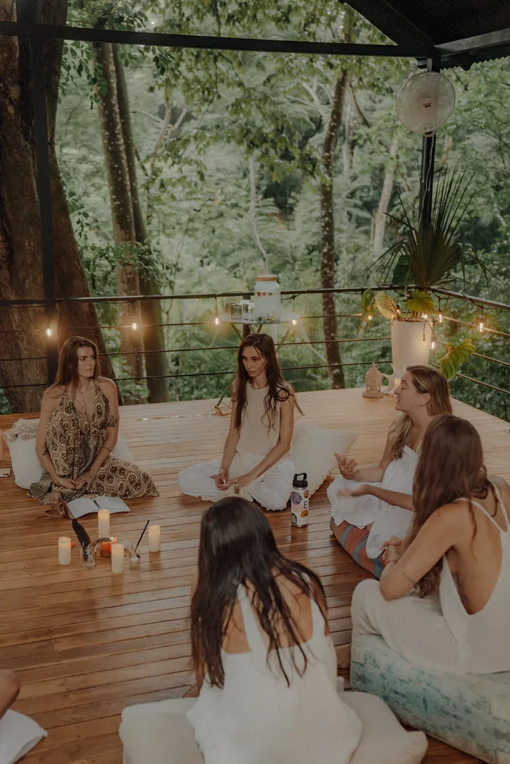 Women's circle gathering at Re:center in the Costa Rica jungle
